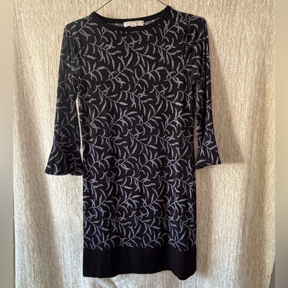 MICHAEL Michael Kors Black and Gray Leaf Pattern Dress